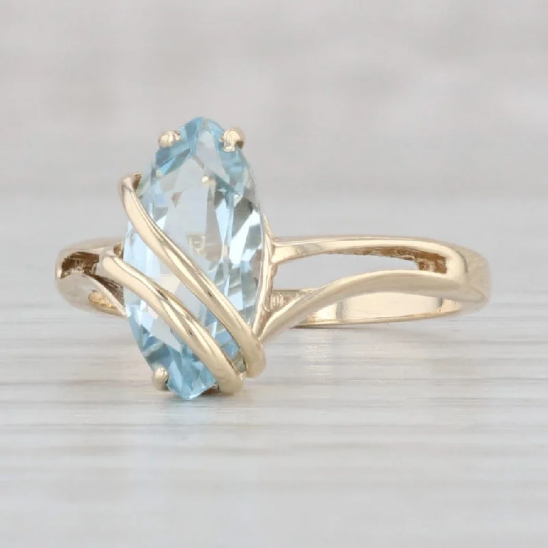 cushion-cut engagement rings for women-2.05ct Marquise Blue Topaz Solitaire Ring 14k Yellow Gold Size 6