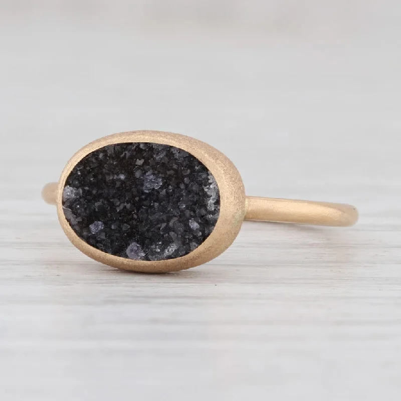 diamond engagement rings for women-New Nina Nguyen Black Druzy Quartz Ring Brushed 18k Yellow Gold Size 7 Solitaire