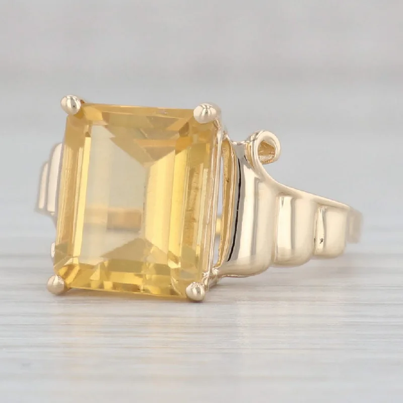 halo diamond engagement rings for women-4.50ct Emerald Cut Citrine Solitaire Ring 14k Gold November Birthstone Size 7