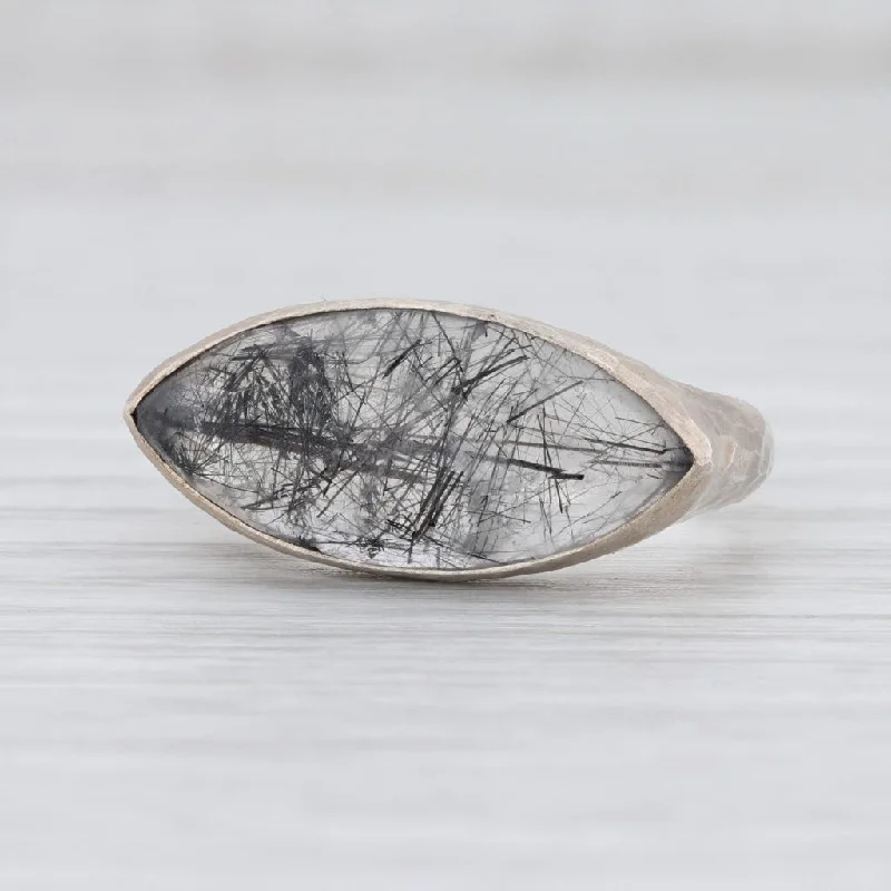 large diamond engagement rings for women-New Nina Nguyen Tourmalated Quartz Ring Mekong Sterling Silver Hammered