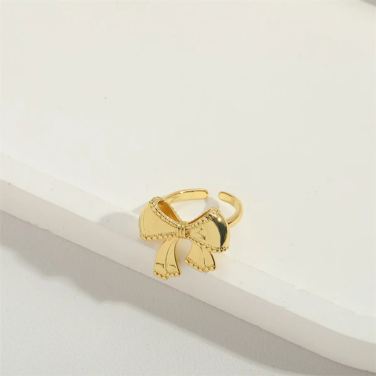 two-tone rings for women-Copper 14K Gold Plated Vintage Style Simple Style Commute Inlay Bow Knot Zircon Open Rings