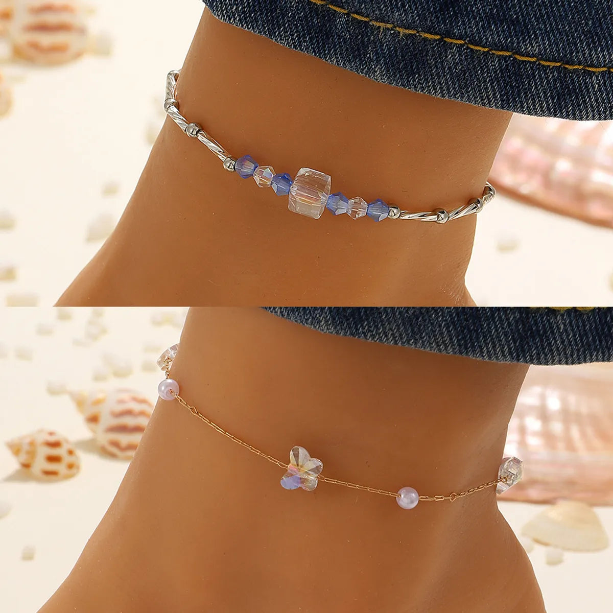 gold bangle bracelet for women-Fashion Butterfly Alloy Inlaid Resin Resin Anklet 1 Piece