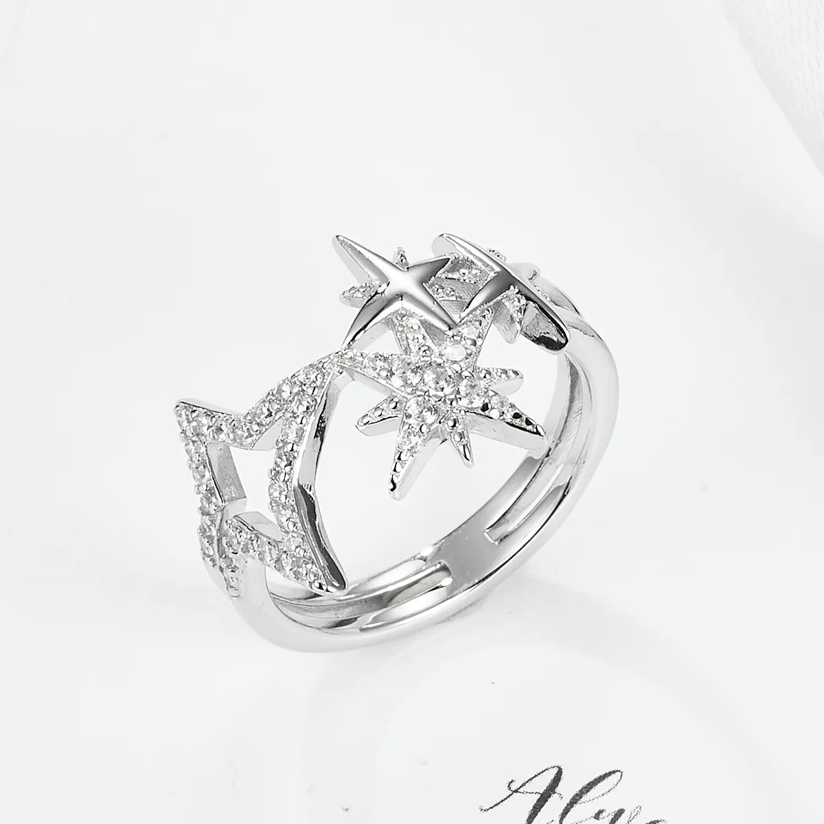 princess-cut rings for women-White Gold Plated Sterling Silver Zircon Hexagram Star Rings