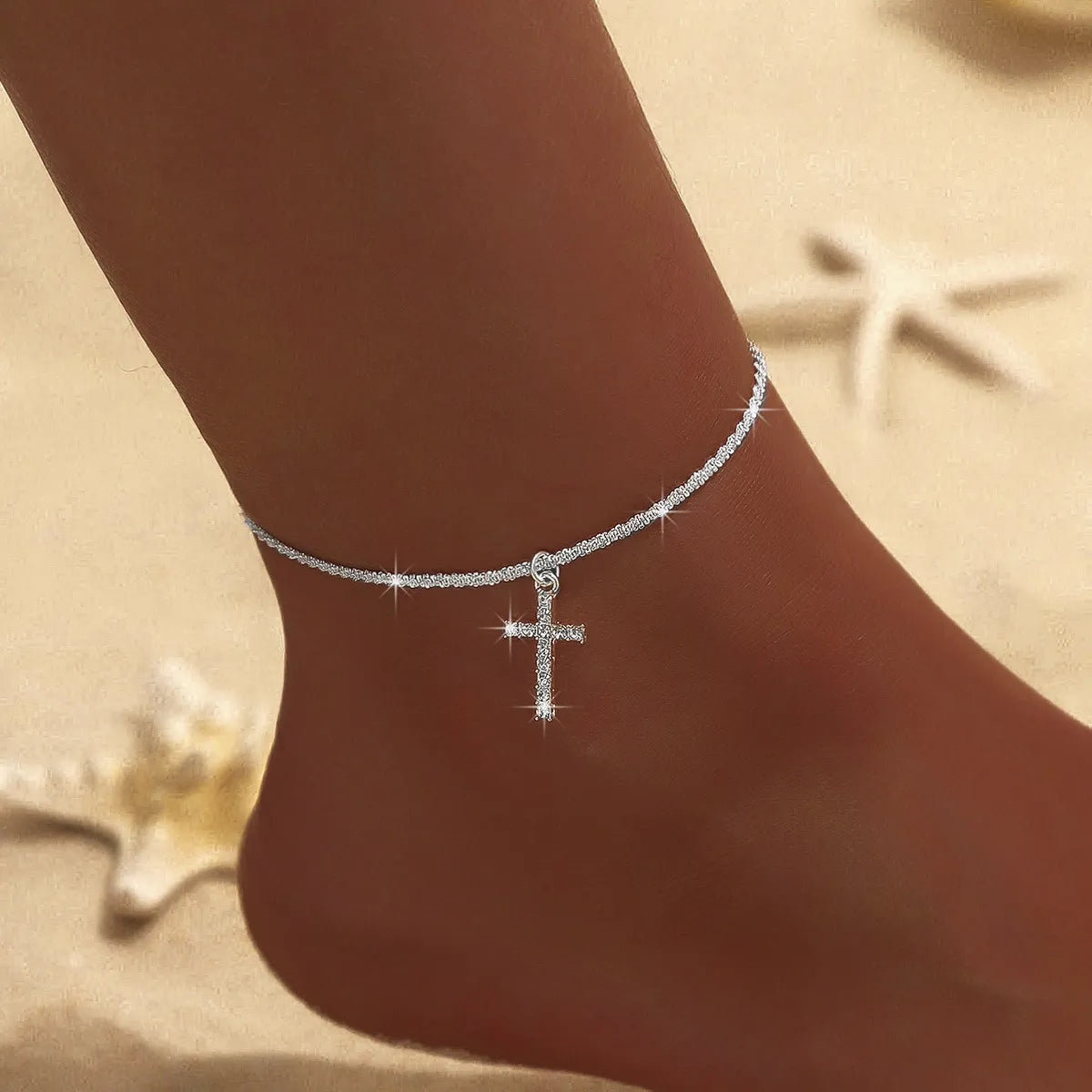 luxury bracelet for women-Wholesale Jewelry Beach Simple Style Cross Alloy Copper Anklet