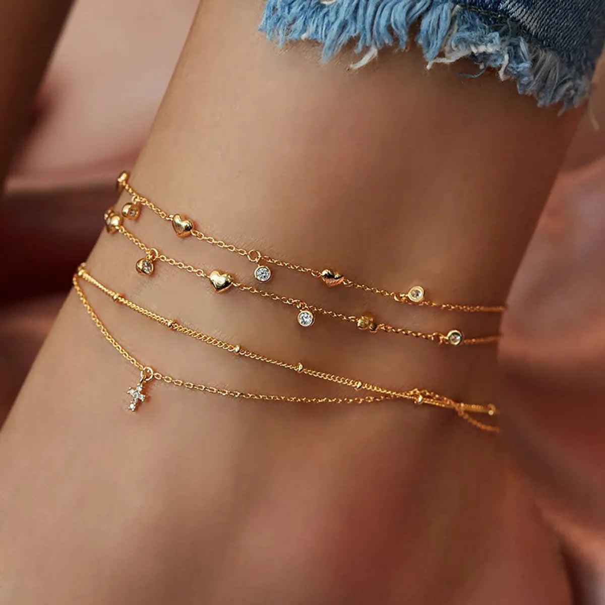 simple anklet for women-Vacation Heart Shape Bow Knot Crystal Alloy Wholesale Anklet