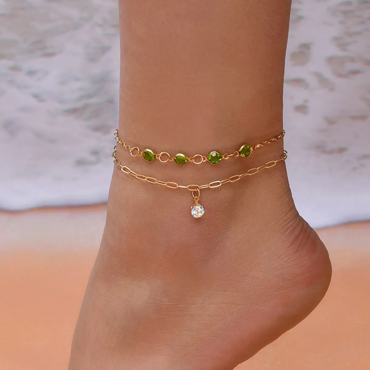 silver bangle bracelet for women-Simple Style Geometric Color Block Alloy Women's Anklet