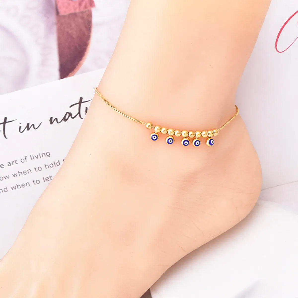 fashion bracelet for women-Casual Simple Style Devil'S Eye Titanium Steel Beaded Enamel Women'S Anklet