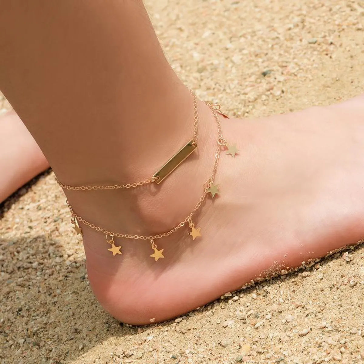 trendy chain bracelet for women-Fashion Double-layer Five-pointed Star Alloy Anklet Nhdp154402