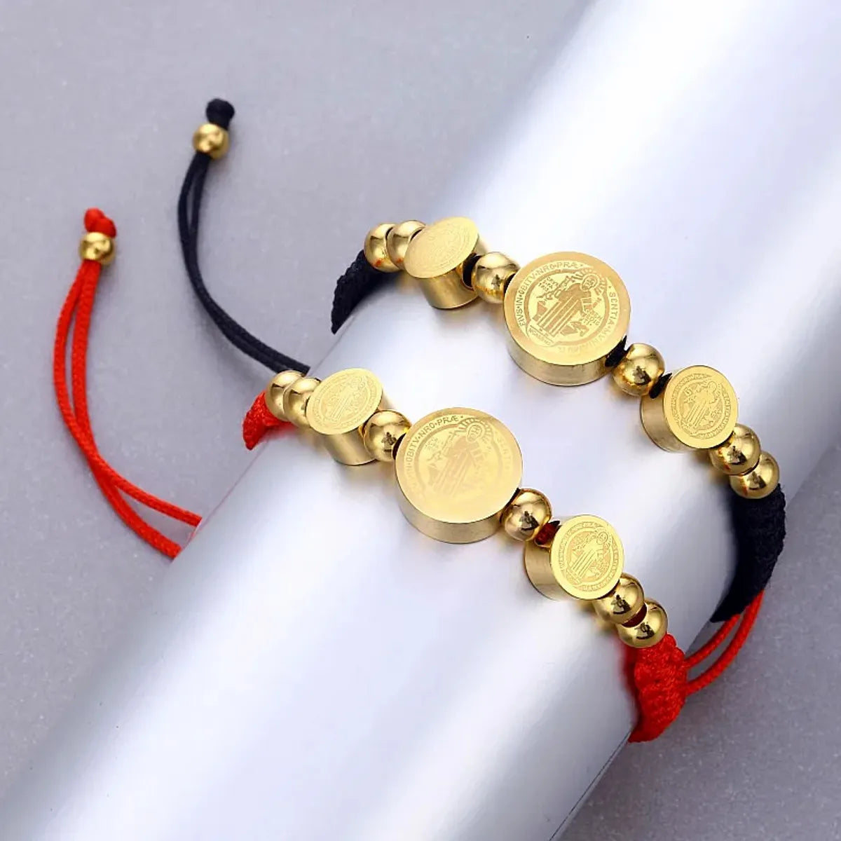 birthstone rings for women-Vintage Style Human Round Stainless Steel Beaded Plating 18k Gold Plated Unisex Drawstring Bracelets