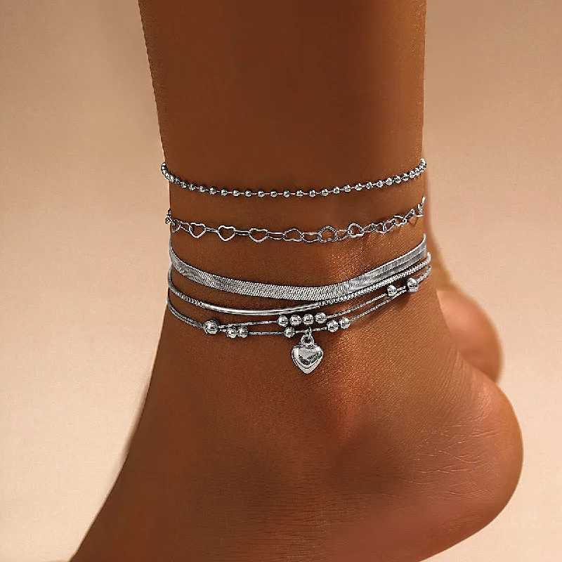 silver anklet for women-Vacation Beach Round Heart Shape Copper Irregular Tassel Chain Women's Anklet