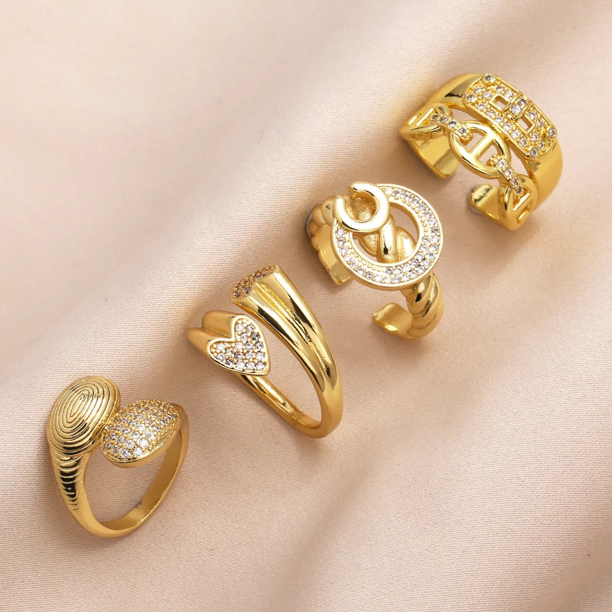 statement rings for women-Copper 18K Gold Plated Modern Style Simple Style Plating Inlay Heart Shape Zircon Open Rings