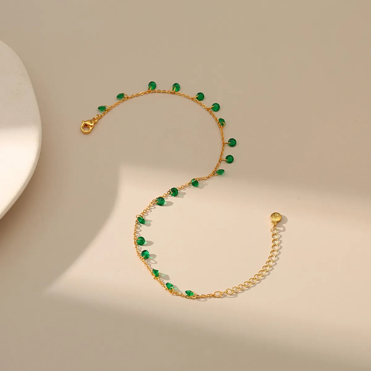 pearl anklet with charms for women-New Copper 18k Gold Plated Inlaid Green Zircon Anklet