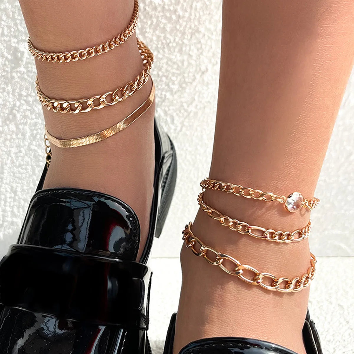 rose gold anklet for women-Fashion Multi-layer Flat Snake Chain Anklet For Women 6-piece Set