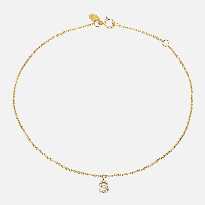 anklet set for women-Diamond Mini Initial Anklet