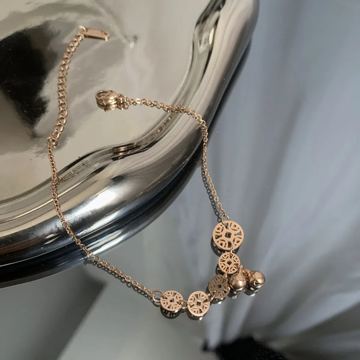 Copper Coin Anklet Rose Gold