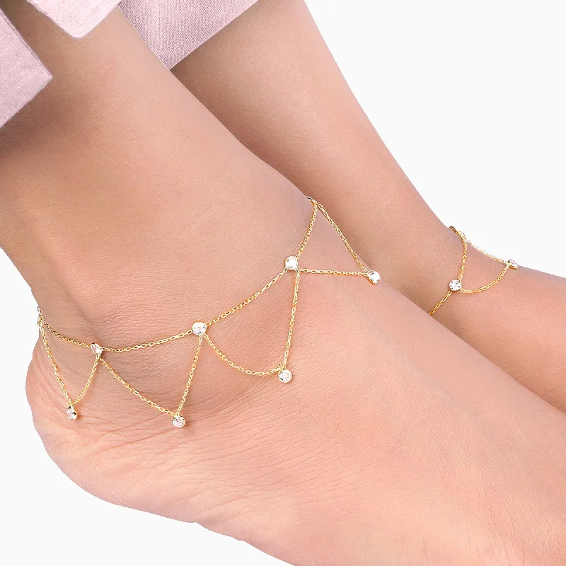 crystal anklet for women-Golden Glory Finish Anklet