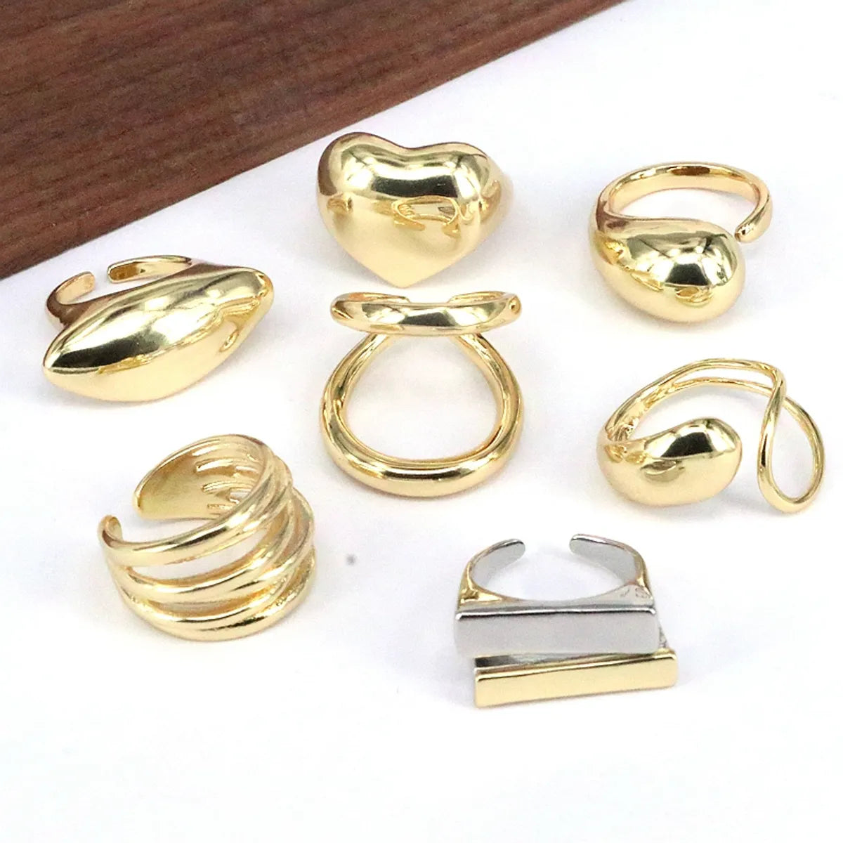 elegant rings for women-Vintage Style Simple Style Water Droplets Heart Shape Copper Gold Plated Open Rings In Bulk