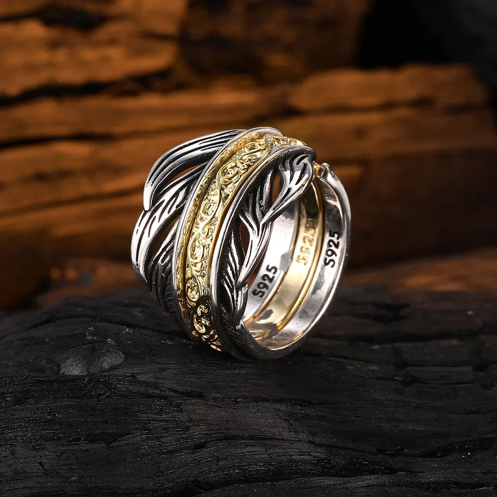 large rings for women-Casual Feather Sterling Silver Plating 24k Gold Plated Open Rings