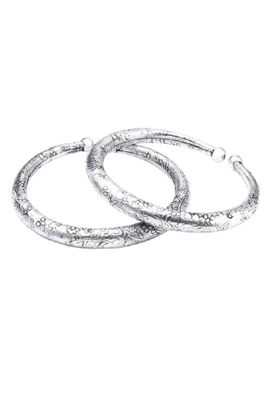 simple anklet for women-Mominos Fashion Kamal Johar Oxidised Silver Pressing Style Anklets