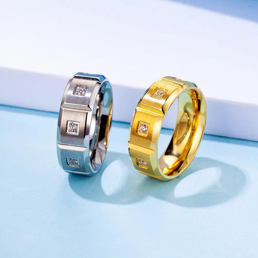 infinity rings for women-Simple Style Round 304 Stainless Steel Inlay Rhinestones 18K Gold Plated Unisex Rings