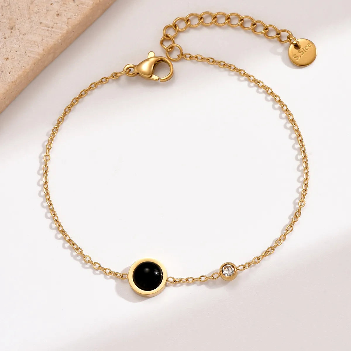 ankle bracelet with charms for women-Casual Simple Style Round Stainless Steel Polishing Plating Inlay Acrylic Rhinestones 14k Gold Plated Women's Anklet