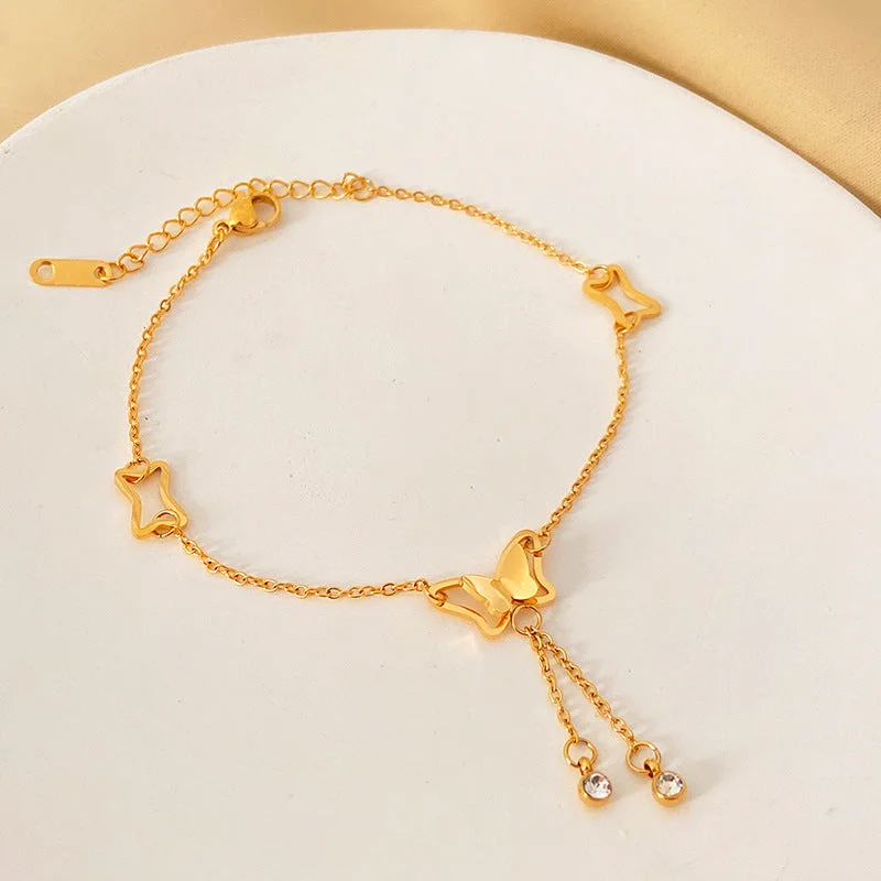 Golden Butterfly Anklet with Diamond