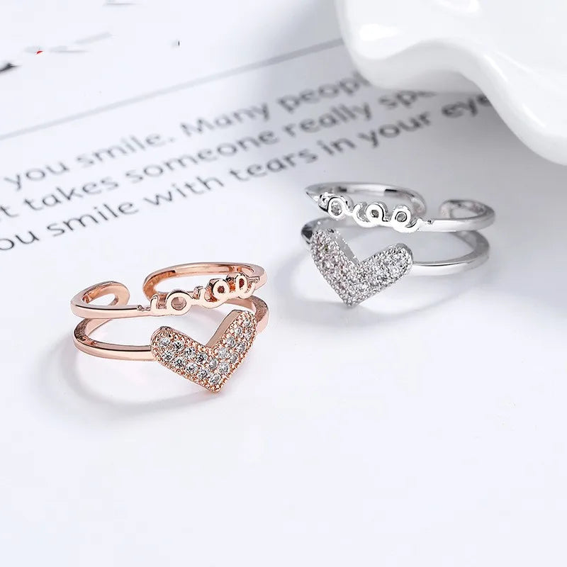 classic wedding rings for women-Simple Style Love Heart Shape Sterling Silver Plating Hollow Out Inlay Zircon Open Ring