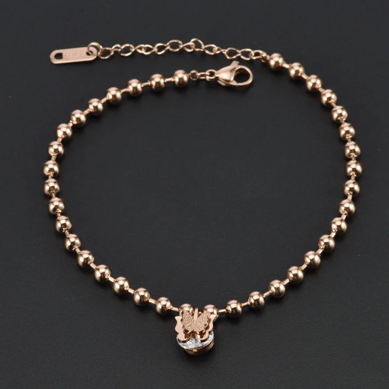 8106 Glass Bead Chain Sand Pressed Butterfly Clip Drill Anklet