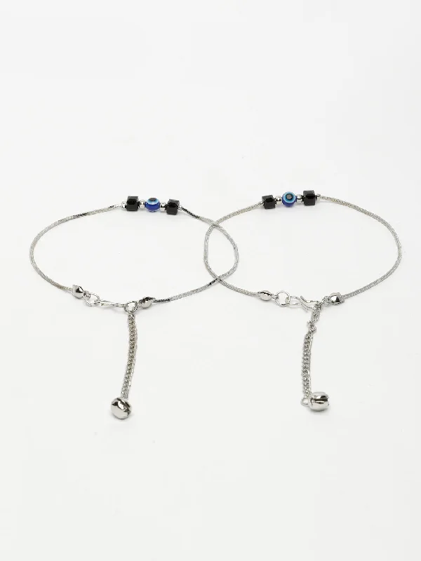 stacked bracelet set for women-NVR Women's Silver-Plated Evil Eye Anklet