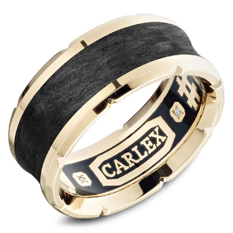 engagement rings with matching wedding bands for women-0.02ct 14K Yellow Gold and Forged Black Carbon