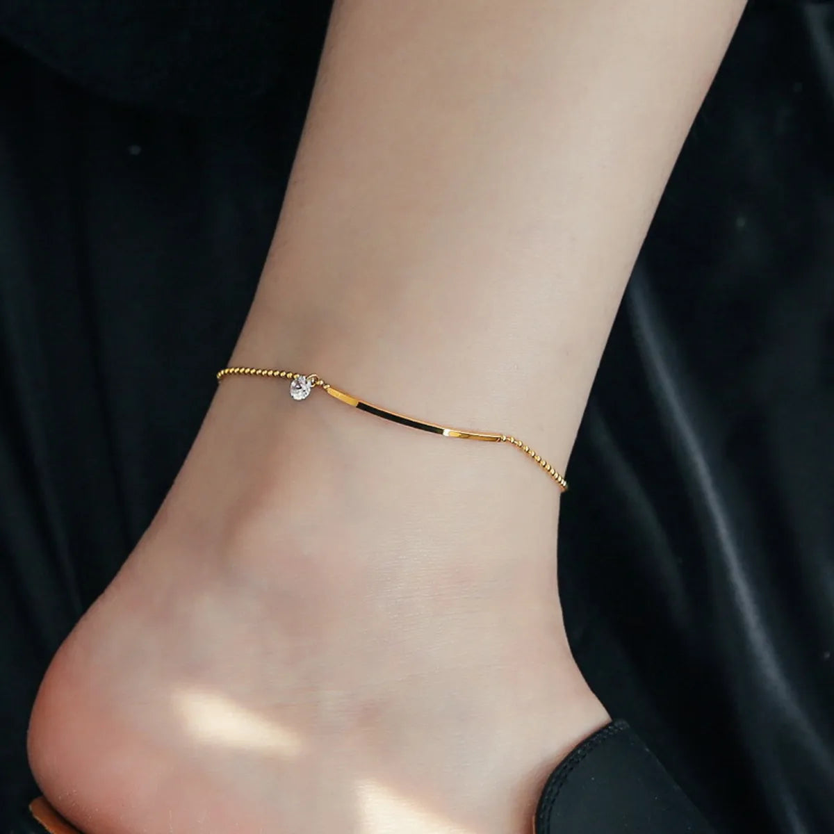 unique bangle bracelet for women-Retro Solid Color Stainless Steel Plating Inlay Zircon Gold Plated Women's Anklet