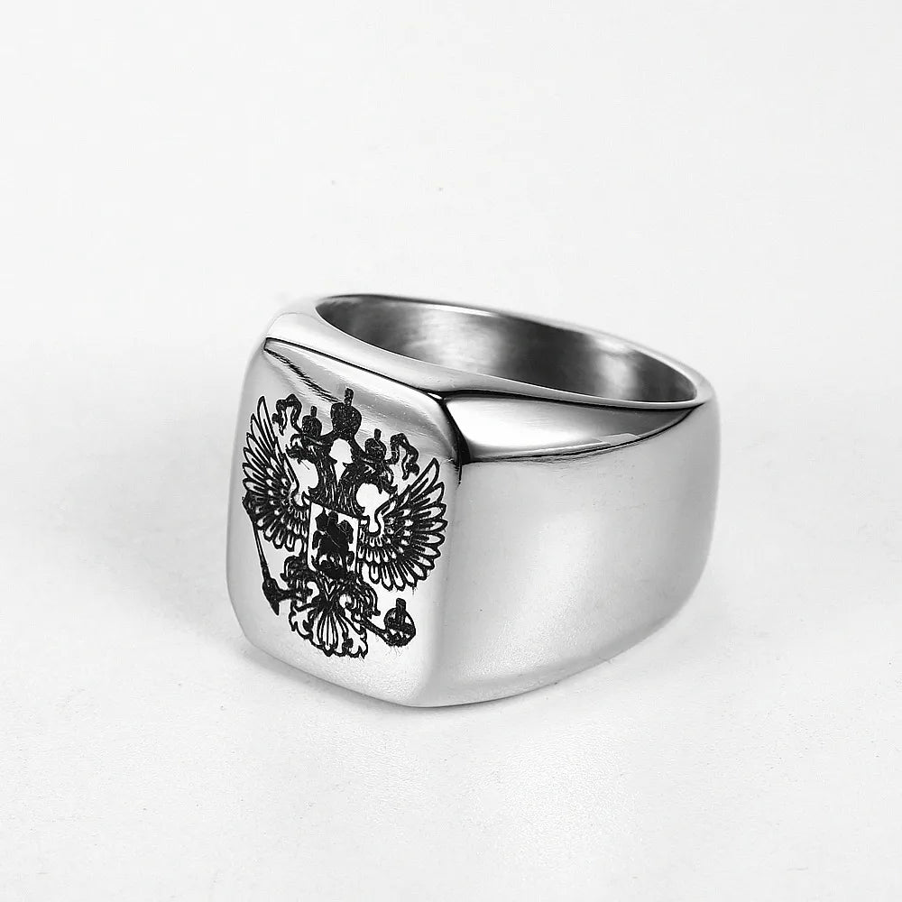 Silver Russian National Emblem Ring