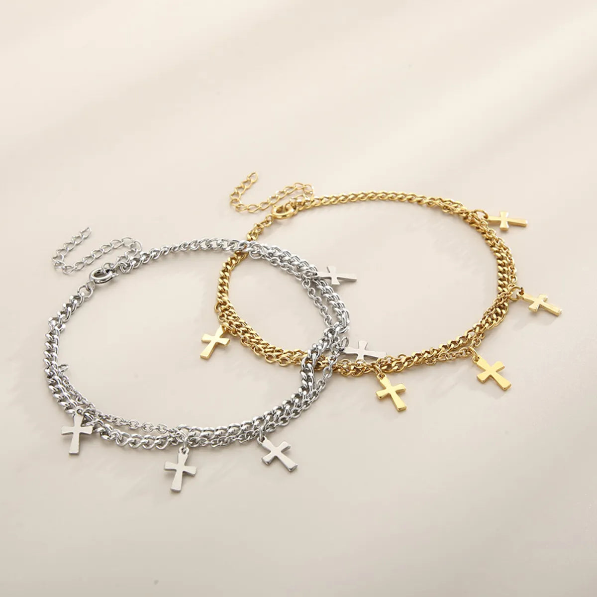 silver charm bracelet for women-1 Piece Fashion Cross Titanium Steel Plating 18k Gold Plated Women's Anklet