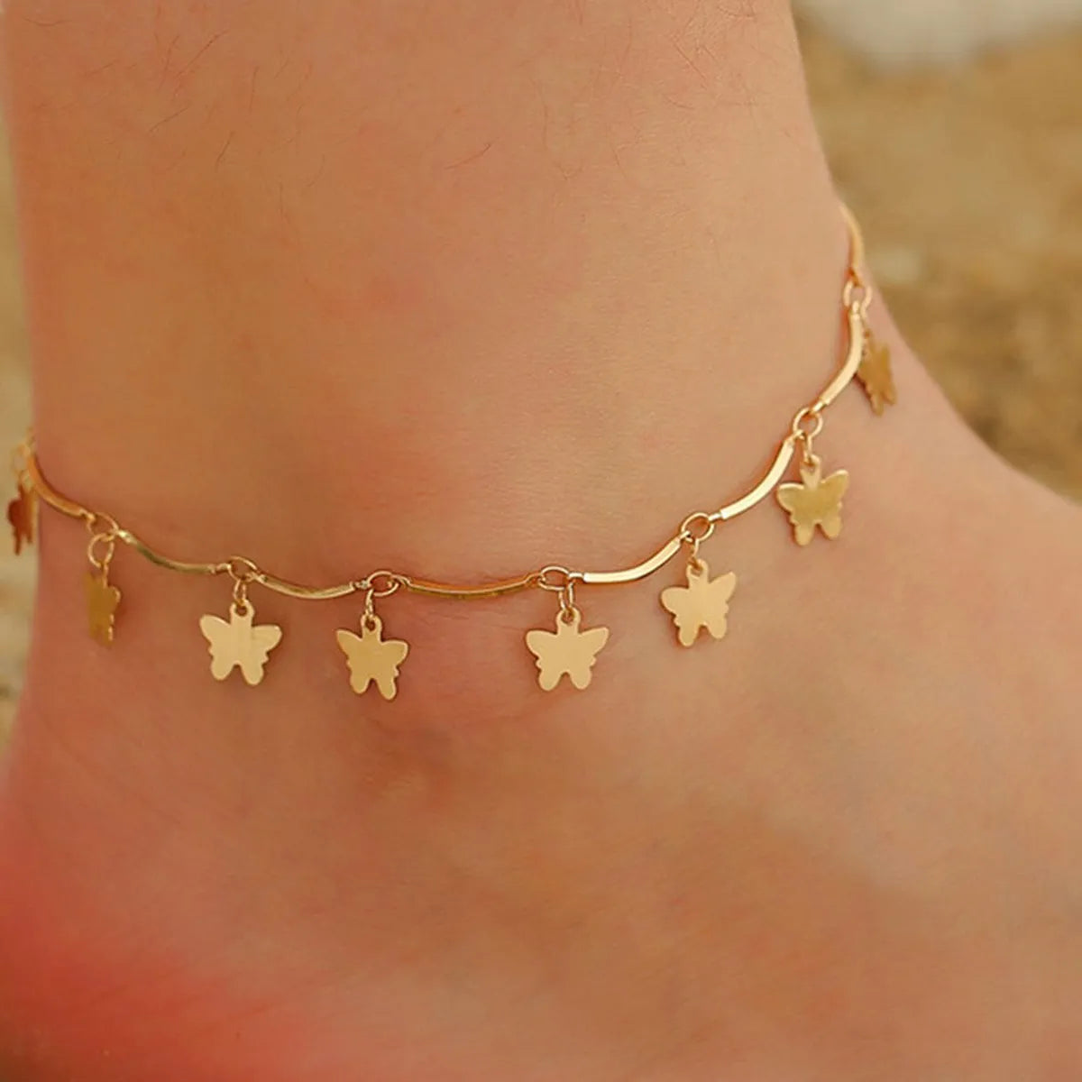 thick gold bracelet for women-Wholesale Jewelry Simple Style Butterfly Alloy Anklet