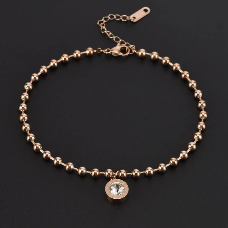 8122 Glass Bead Chain Roman round Zircon Anklet