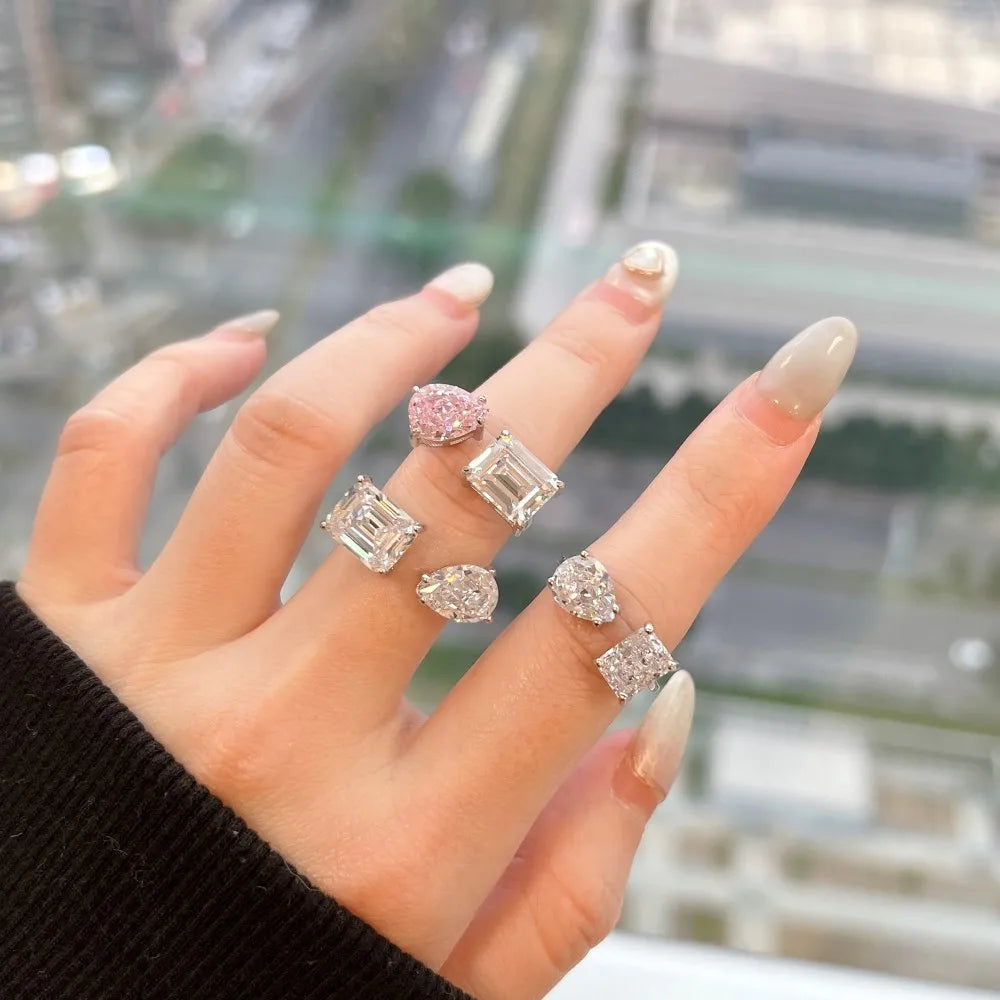 large statement rings for women-Fashion Square Water Droplets Sterling Silver Plating Inlay Zircon Open Ring 1 Piece