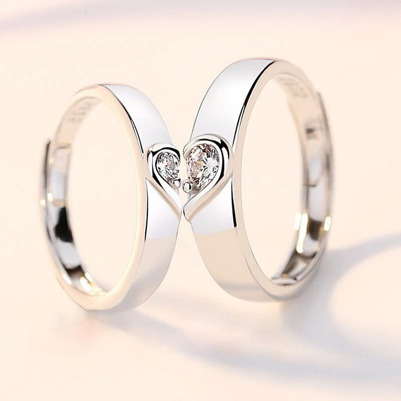 modern engagement rings for women-Romantic Heart Shape Copper Plating Zircon Open Ring 1 Pair