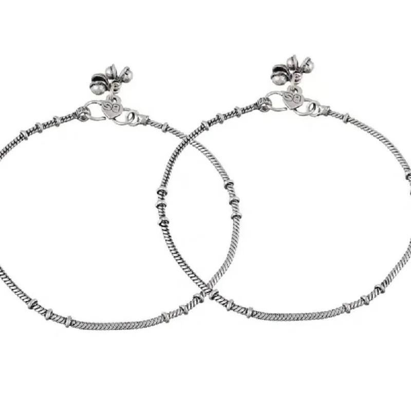 thick silver anklet for women-Mominos Fashion Beautiful Trendy Oxidised Silver Plated Anklets