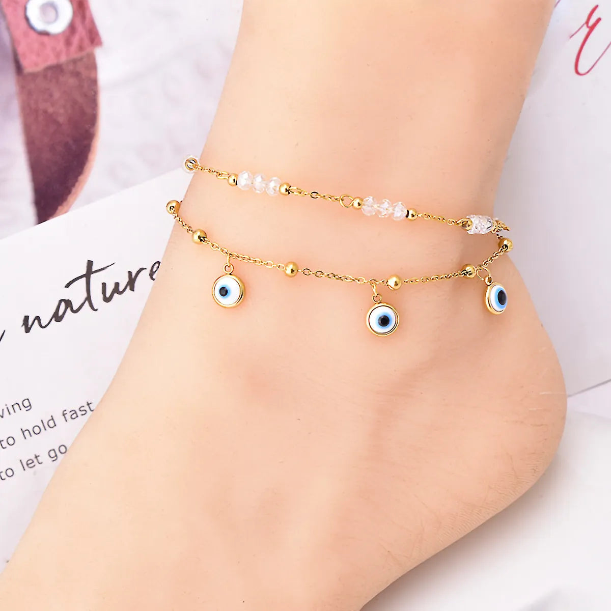 elegant bracelet for women-Wholesale Jewelry Y2K Hawaiian Beach Eye Stainless Steel Layered Anklet