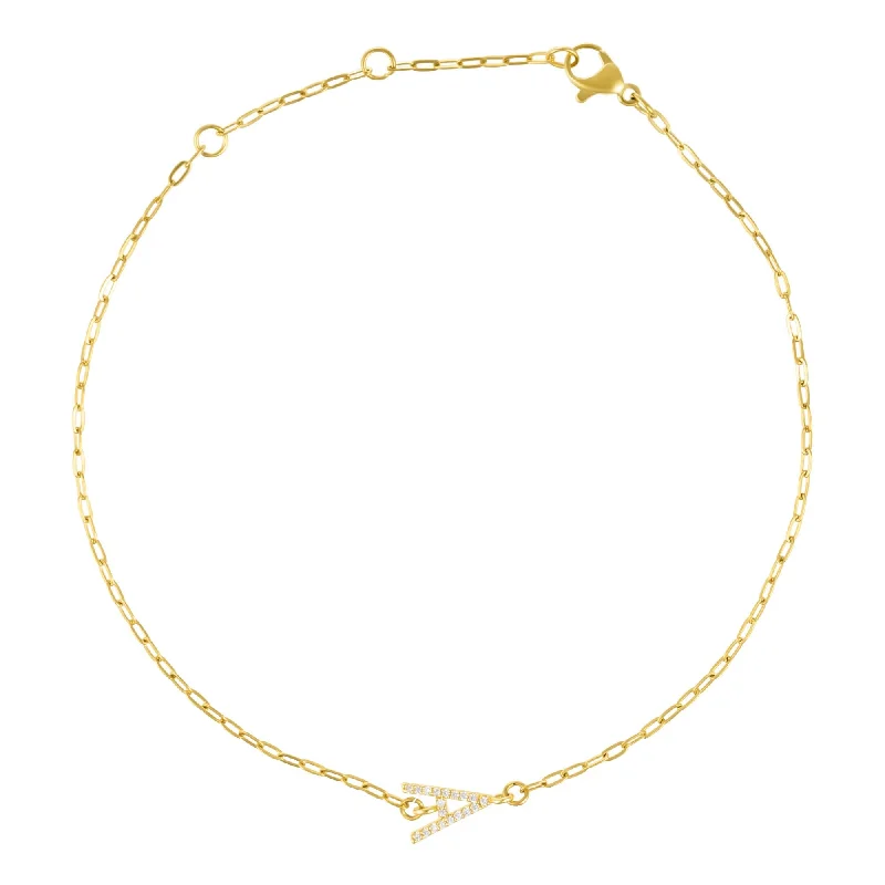 gold bracelet for women-14k Gold Plated Pave CZ Sideways Initial Anklet