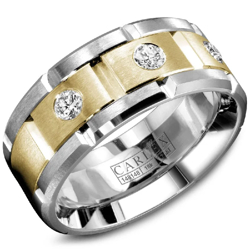 silver engagement rings for women-18K Yellow and White Gold Brushed Band with 0.30ctw Diamonds