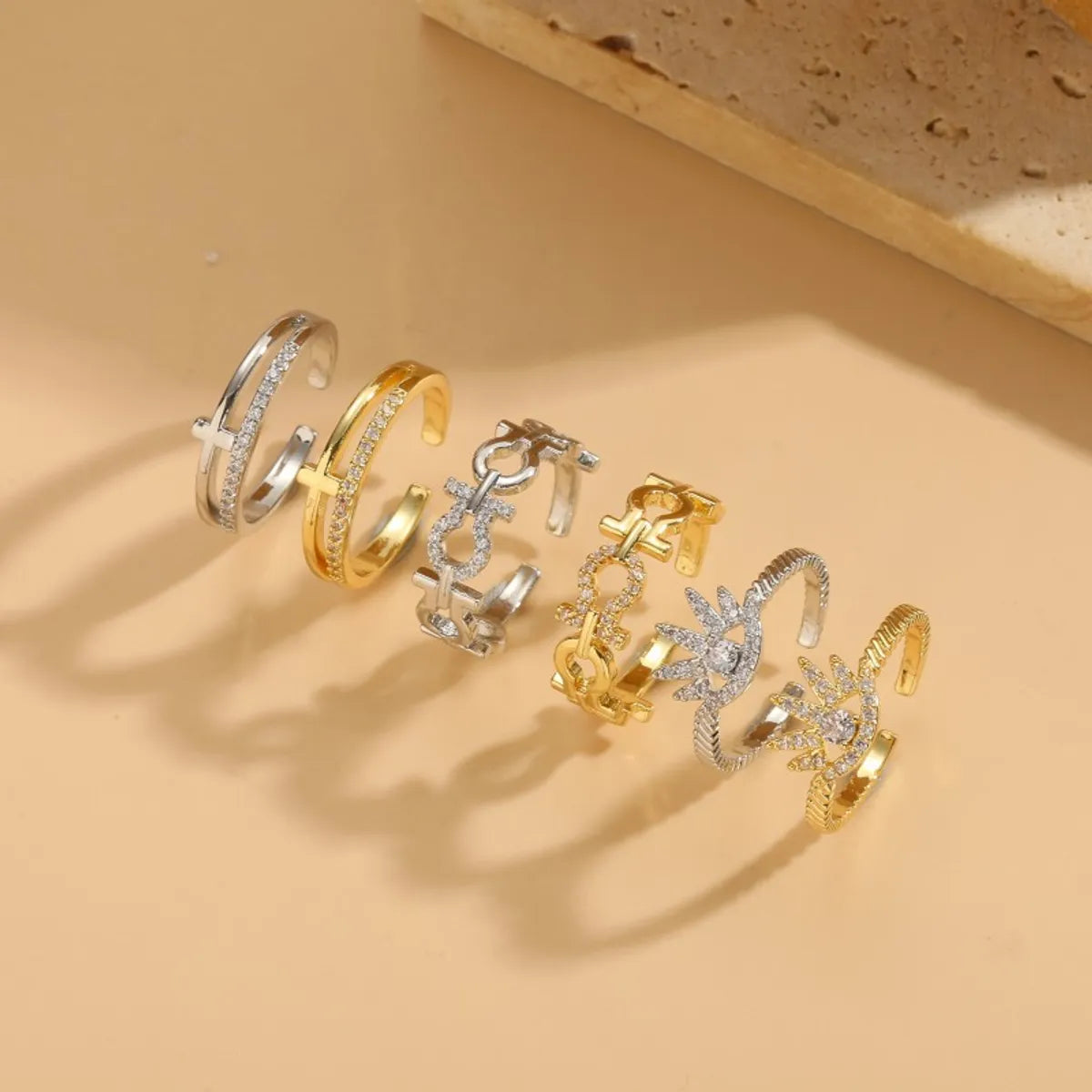 vintage-style rings for women-Elegant Solid Color Copper 14k Gold Plated Zircon Open Rings In Bulk