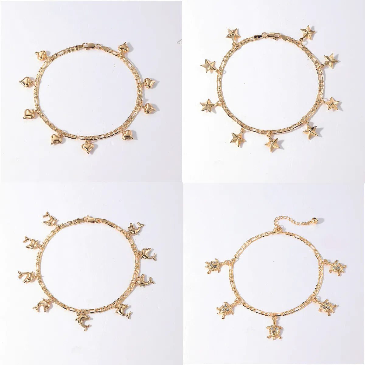 thick gold bracelet for women-Casual Tortoise Star Dolphin 18k Gold Plated Copper Wholesale Anklet