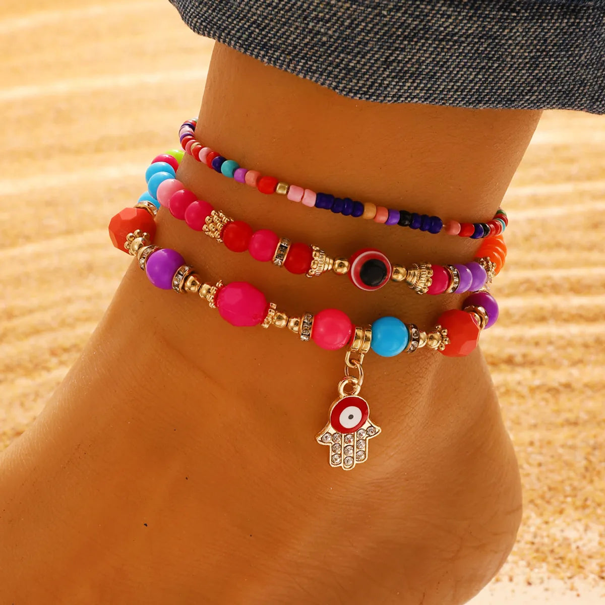 multicolor anklet for women-Vintage Style Devil's Eye 14k Gold Plated Alloy Wholesale Anklet