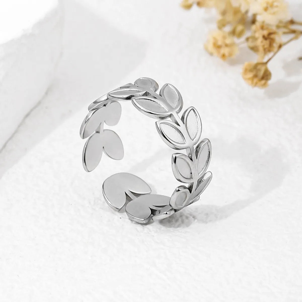 unique diamond rings for women-304 Stainless Steel Simple Style Classic Style Asymmetrical Plant Rings