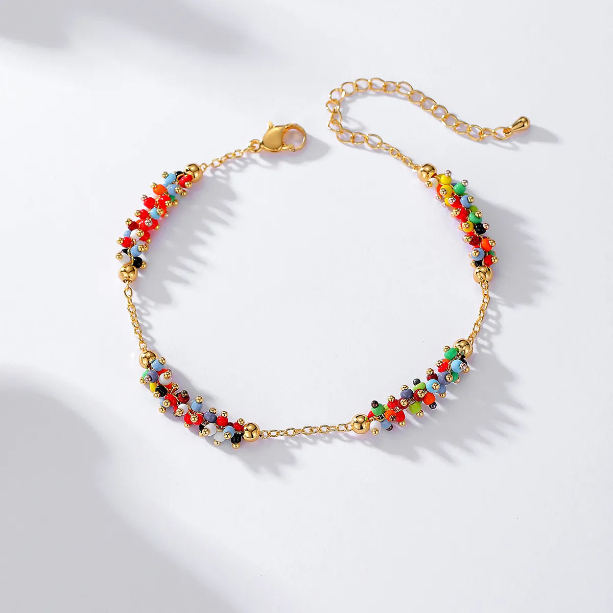 romantic bracelet for women-Fashion Colorful Copper Gold Plated Beads Anklet 1 Piece