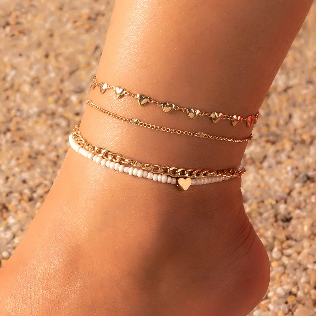 anklet set for women-Women's Fashion Beach Star Heart Flowers Alloy Anklet Beads As Picture