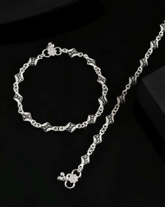 tennis bracelet for women-VOJ Set of 2 Silver Plated Designer Stainless Steel Anklet