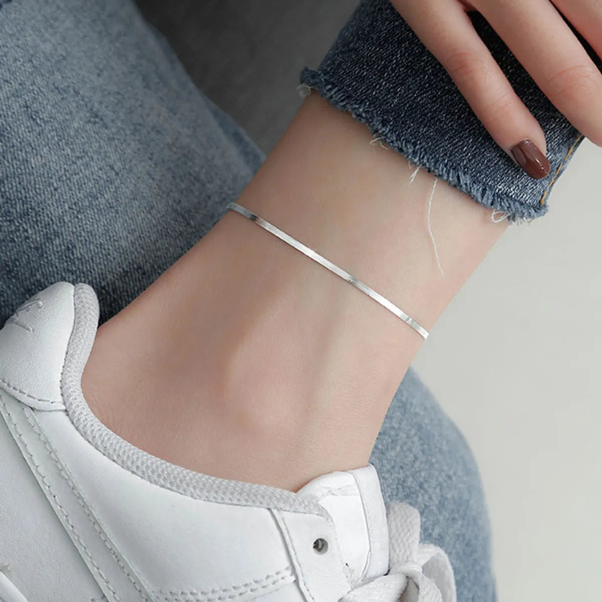 simple bangle bracelet for women-Korean Snake Bone 925 Silver Chain Anklet