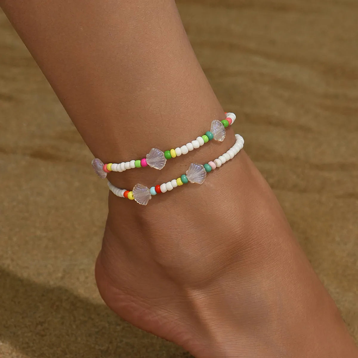 thick silver anklet for women-Bohemian Beach Shell Alloy Seed Bead Beaded Women's Anklet